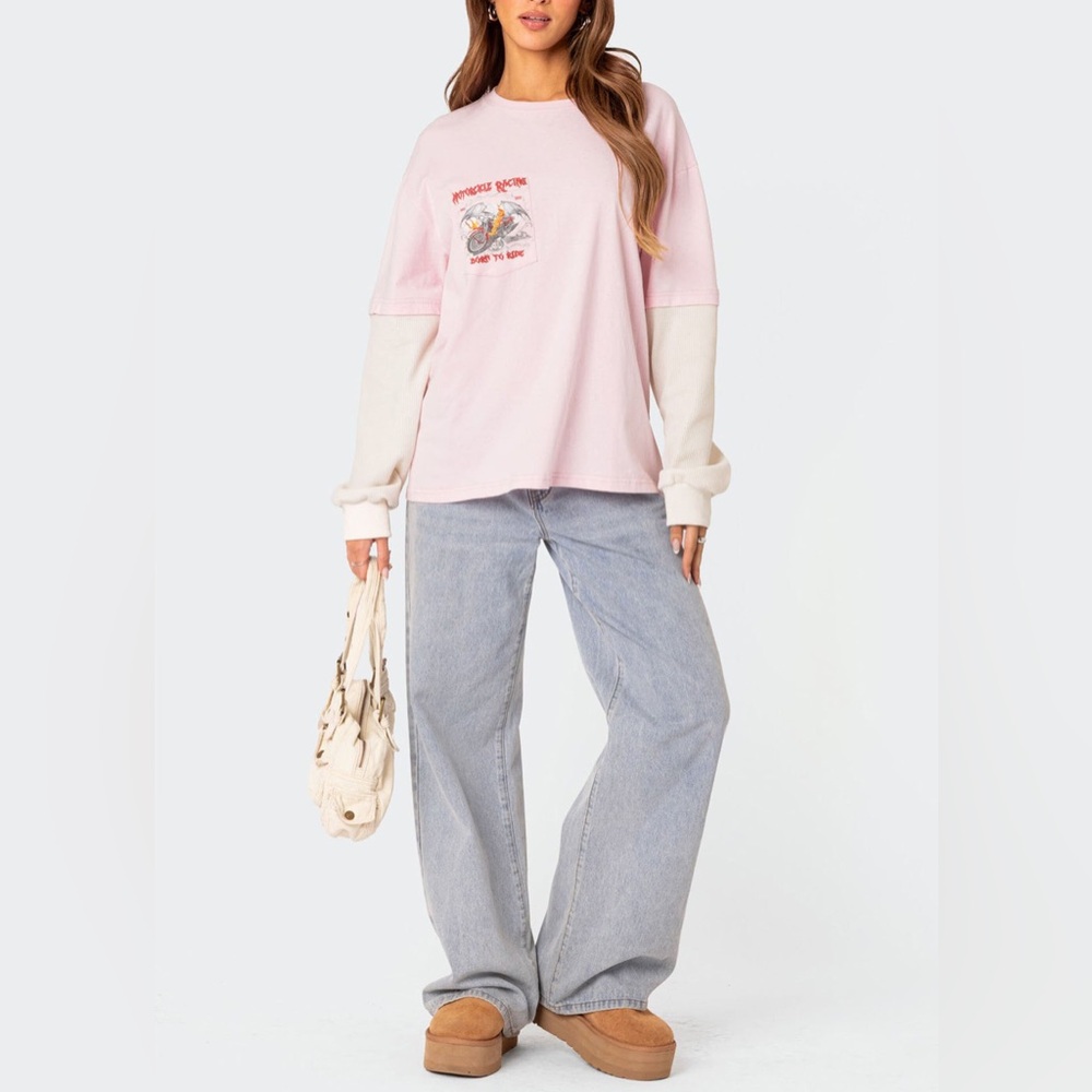 NWT Edikted Light Pink Graphic Tee